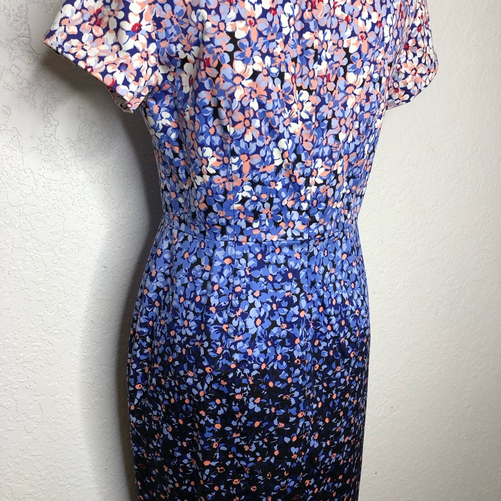 Talbots white pink blue floral ombre short sleeve sheath dress size 6 Petite 6P - Picture 11 of 16